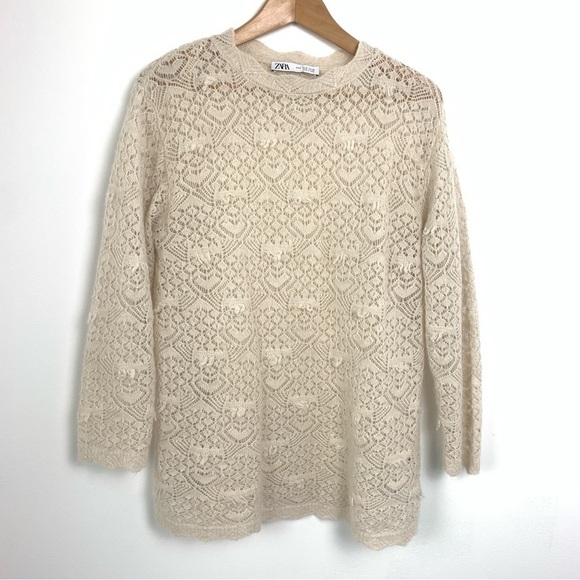 Zara Open Knit Lace Alpaca Blend Sweater - Picture 4 of 11